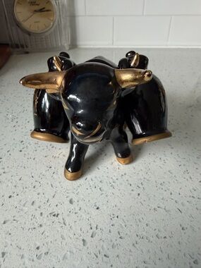 Vintage Black & Gold Ceramic Bull Salt and Pepper Shakers